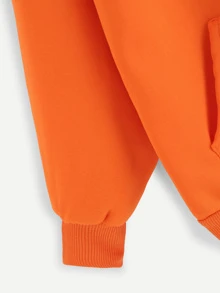 Neon Orange Raglan Sleeve Kangaroo Pocket Hoodie - Orange - View 4