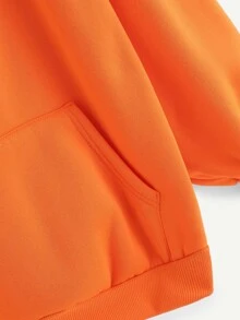 Neon Orange Raglan Sleeve Kangaroo Pocket Hoodie - Orange - View 3