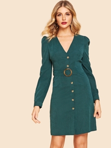 80s Puff Sleeve Button Up Dress