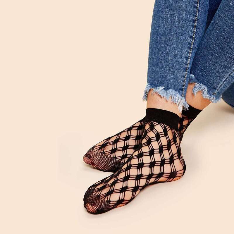 

Hollow-out Ankle Socks, Black