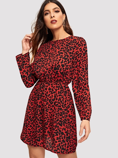 Leopard Print Keyhole Back Dress pictures