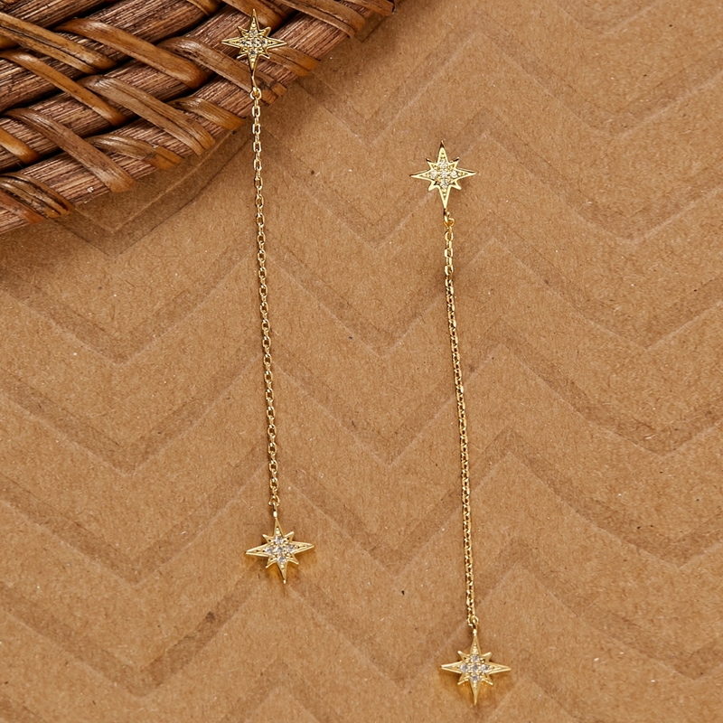 

Cubic Zirconia Star Burst 14k Dipped Drop Earrings, Gold
