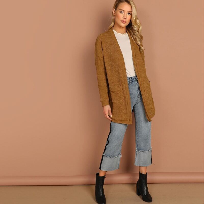 

Pocket Patched Open Front Coat, Yellow