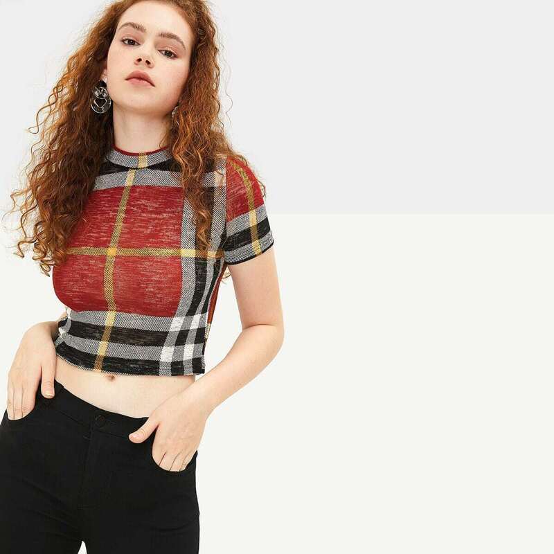 

Tartan Plaid Crop Tee, Multicolor