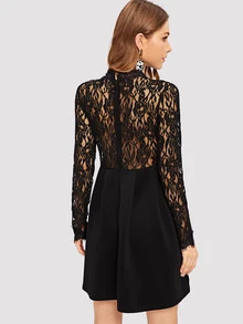 Eyelash Lace Top Flare Dress - Black - View 3