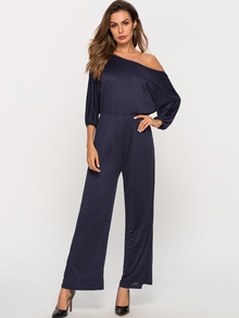 Tie Waist Knot-back Bishop Sleeve Wide Leg Jumpsuit