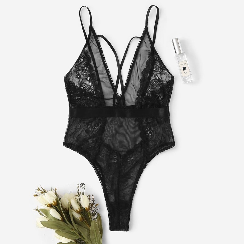 

Criss Cross Teddy Bodysuit, Black