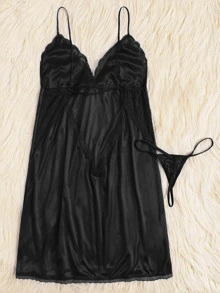 Set de slips con encaje en contraste-grande - Negro - Ver 2