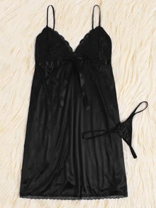 Set de slips con encaje en contraste-grande - Negro - Ver 1