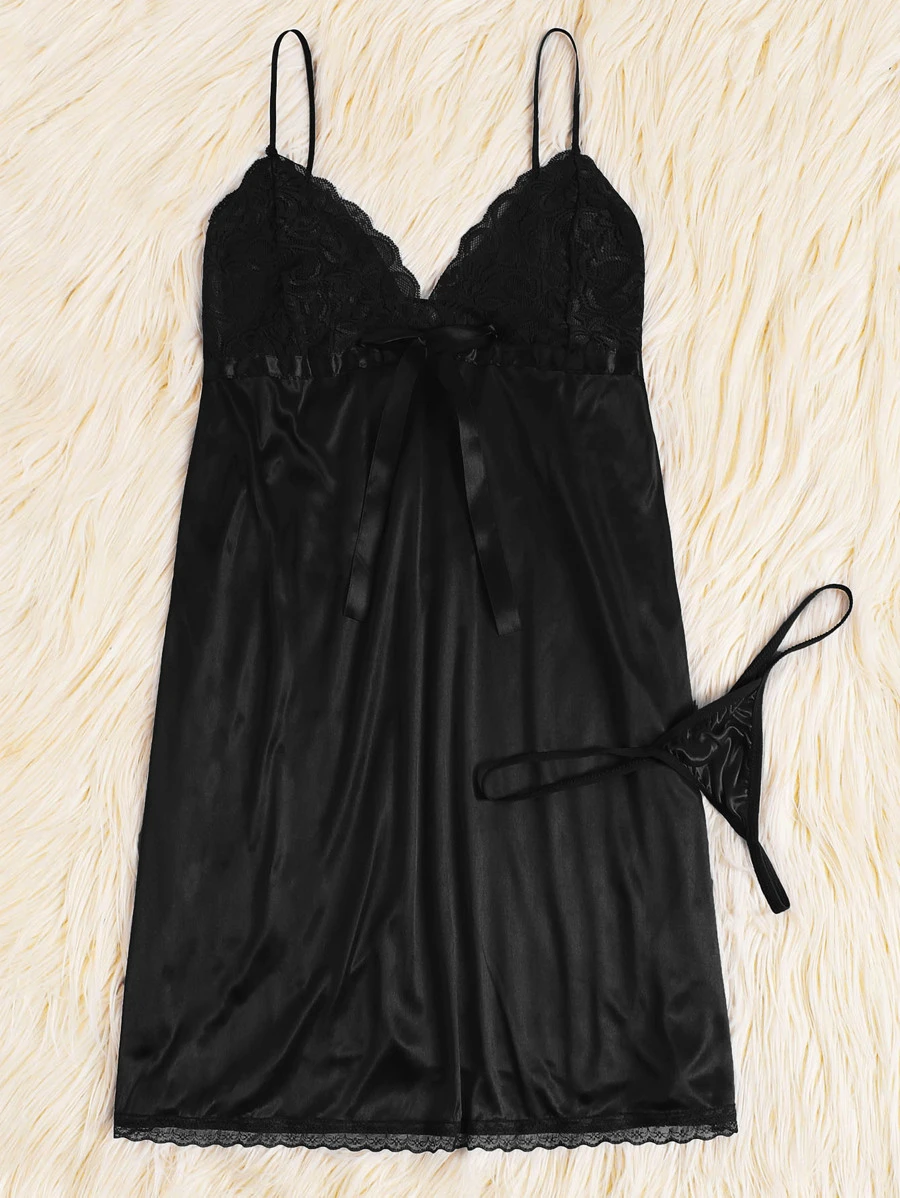 Set de slips con encaje en contraste-grande - Negro - Ver 1