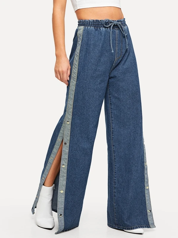 drawstring wide leg jeans
