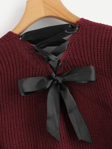 Suéter con bolsillo delantero con cordón - Burdeos - Ver 3
