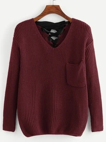 Suéter con bolsillo delantero con cordón - Burdeos - Ver 1