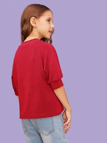 SHEIN 青少女鈕扣細節紋理上衣 - 玫瑰紅 - 查看 2