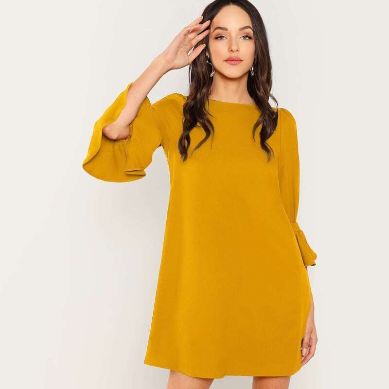 

Flounce Sleeve Tunic Dress, Yellow