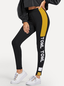 Cut-and-sew Letter Print Leggings