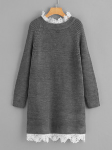 Floral Lace Insert Eyelet Sweater Dress