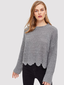 Drop Shoulder Scalloped Hem Jumper