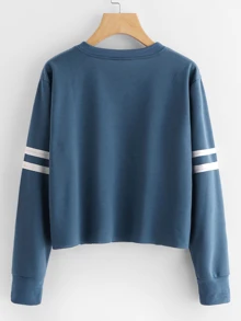 Contrast Striped Sweatshirt - Dusty Blue - View 2