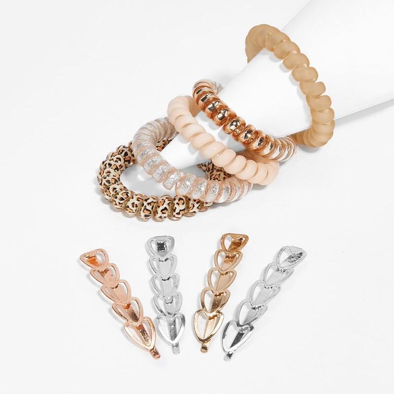 

Coil Hair Tie & Metal Hairpin 9pack, Multicolor