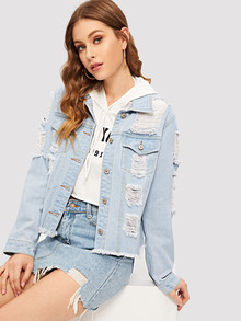 Raw Hem Distressed Denim Jacket