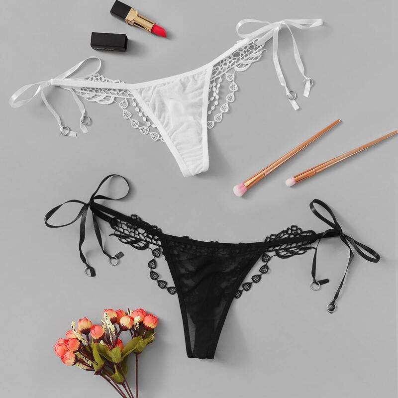 

Tie Side Lace Panty Set 2pack, Black and white