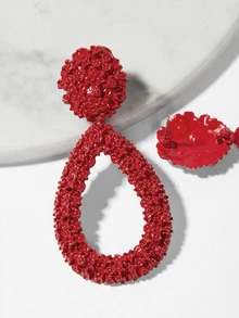 Open Waterdrop Textured Drop Earrings 1pair - Red - View 3