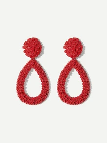 Open Waterdrop Textured Drop Earrings 1pair - Red - View 2