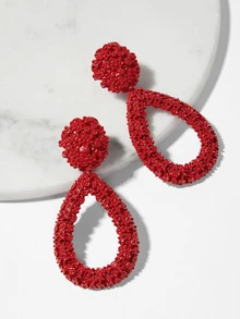 Open Waterdrop Textured Drop Earrings 1pair - Red - View 1