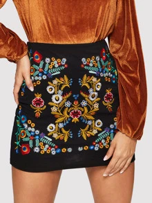 SHEIN VCAY Botanical Embroidered High-Rise Mini Skirt