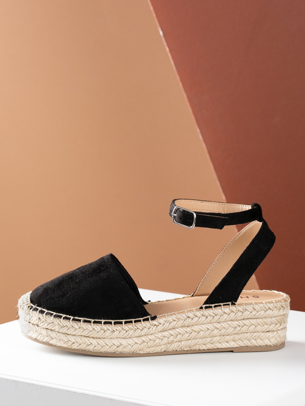 À Bout Noir Fermé Sandales Talon Espadrille Compensé zMqSUpV
