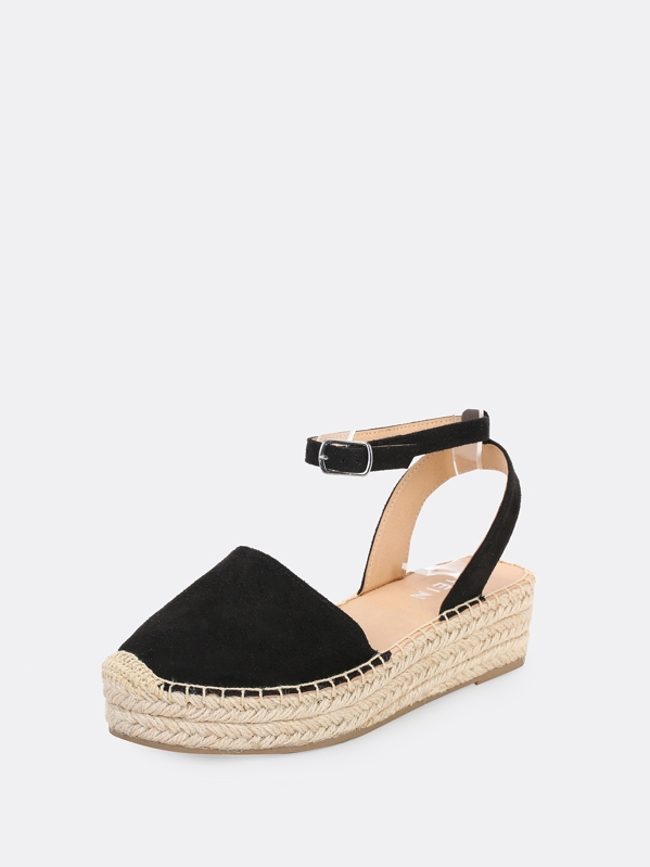 Bout Sandales Talon Espadrille Compensé À Fermé Noir 5j4ARL