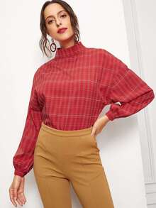 Mock Neck Plaid Top