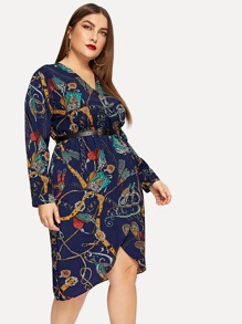 Plus Chain Print V-neck Dress