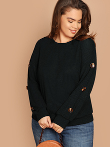 Plus Buttoned Sleeve Rib-knit Tee