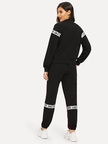 SHEIN Conjunto sudadera de color block con cinta con letra con pantalones deportivos - Multicolor - Ver 2