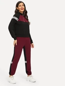 SHEIN Conjunto sudadera de color block con cinta con letra con pantalones deportivos - Multicolor - Ver 4