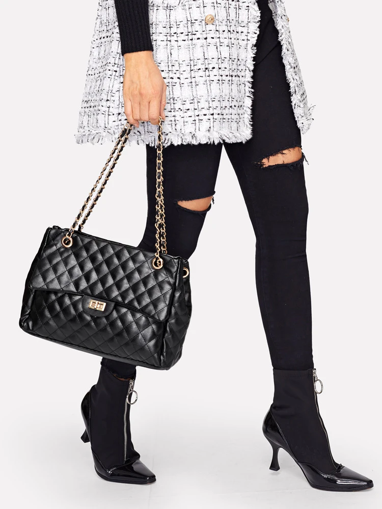 Quilted Satchel väska med kedja Quilted Satchel väska med kedja