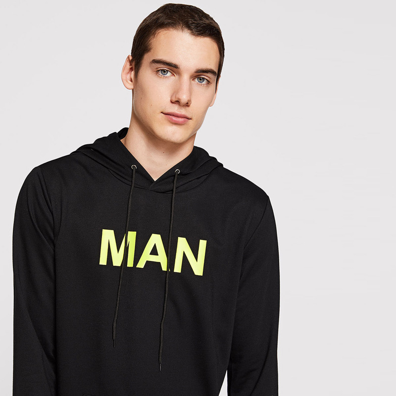 

Guys Pocket Front Letter Hoodie, Black