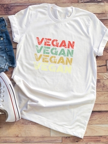 Letter Print Cuffed Tee