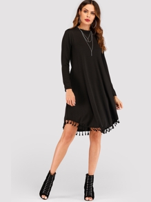 Pocket Side Fringe Hem Dress