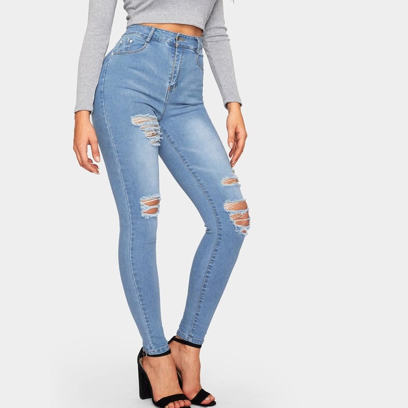 

Solid Ripped Skinny Jeans, Blue