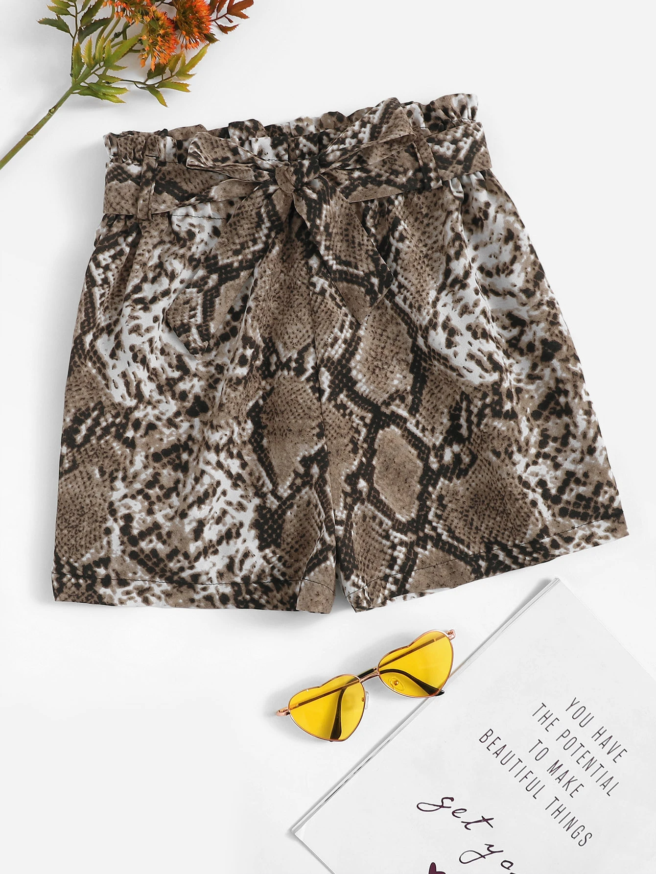 snakeskin paper bag shorts