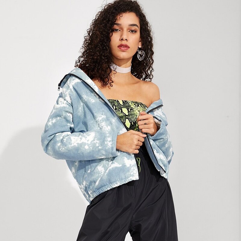 

Zip Up Raglan Sleeve Tie Dye Coat, Blue