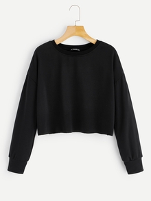 Drop Shoulder Solid Crop Pullover