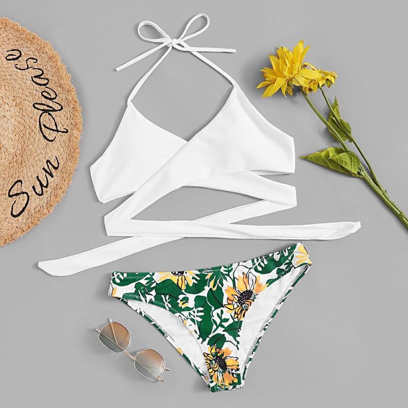 

Crisscross Sunflower Print Bikini Set, Multicolor
