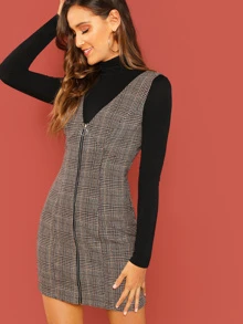 Zip Up Glen Plaid Pinafore Dress - Multicolor - View 1