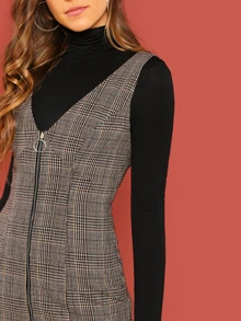 Zip Up Glen Plaid Pinafore Dress - Multicolor - View 4
