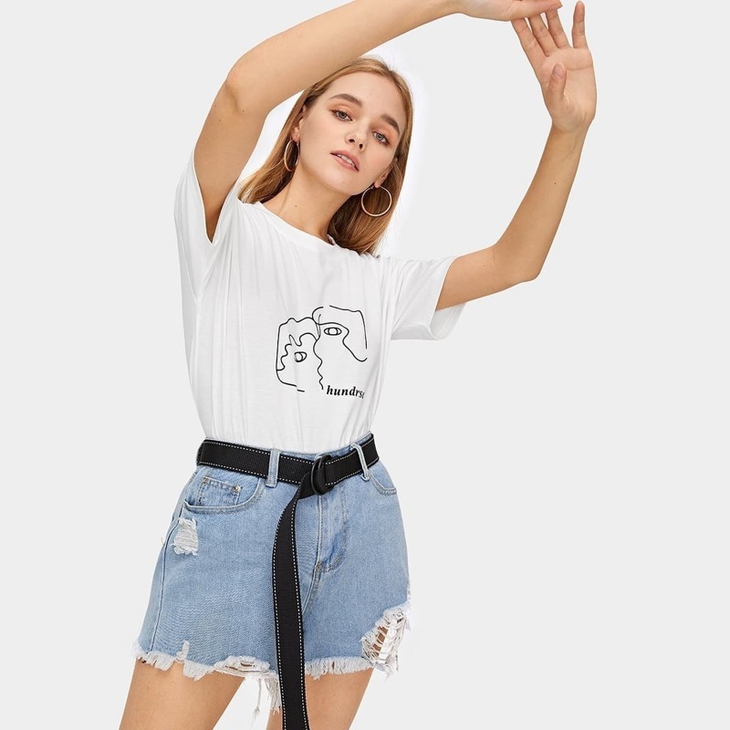 

Figure And Letter Print Tee, Beige