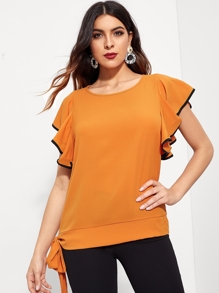 Butterfly Sleeve Lace Tie Side Blouse